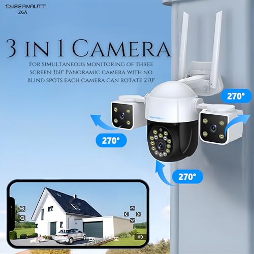 Image of XUGA Cybernautt Z6A 15MP Triple Lens WiFi Camera | 15MP triple-lens multi-angle viewing system. Features IP66 weatherproof shell, clear color night vision, and two-way talk.