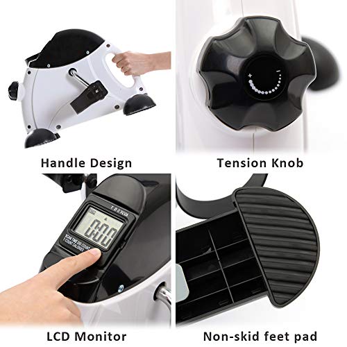 DECELI-Under-Desk-Bike-Pedal-Exerciser-Portable-Mini-Exercise-Bike-for-ArmLeg-Exercise-Mini-Exercise-Peddler-with-LCD-DisplayWhite