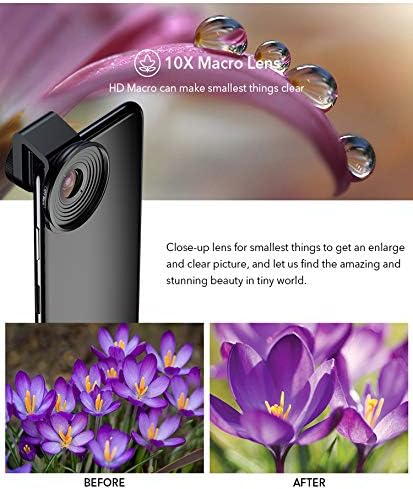 Before and after comparison of a flower photographed with and without the 10X Macro Lens.