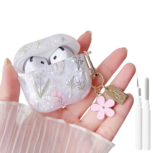 Image of MINSCOSE for Cute Glitter AirPods 4 Case,Shell Pattern Pretty Flower Design with Trendy Floral Keychain,Soft TPU Protective Cover with Cleaner Kit for Girls Women for AirPods 4-Colorful