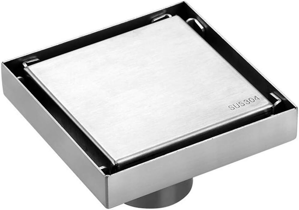 4 Inch Shower Drain Tile Insert Square Floor Drain,Brushed Nickel Stainless Steel,Grate Cover Hair Strainers Included,Kaphome