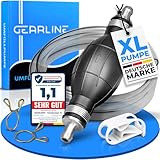 GEARLINE® Handpumpe [2Meter] - XL Umfüllpumpe Inkl. Flüssigkeitsregler zum Umfüllen von Wasser, Benzin, Diesel und Öl - Schlauchpumpe Kraftstoffresistent mit Vakuumfunktion