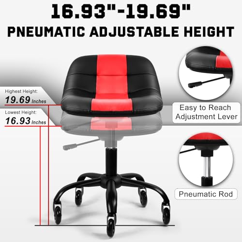 Image of Rolling Shop Stool with Wheels, Rolling Short Stool with Back Support, 360 Swivel Garage Chair, Height Adjustable Chair 330lb Heavy Duty for Spa Salon Massage Home Office Tattoo (Red)
