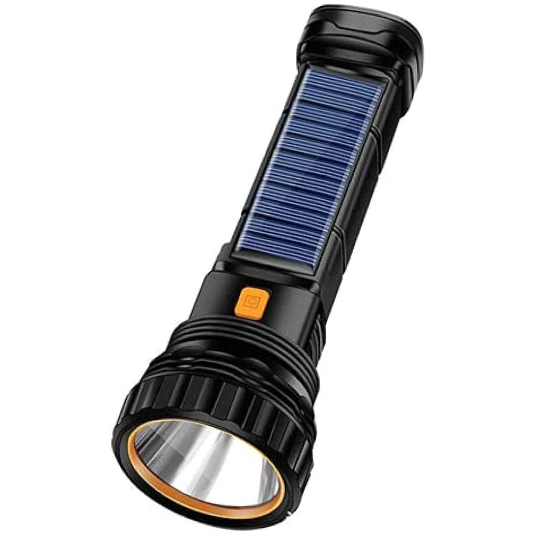Solar Flashlight - USB Rechargeable Water Resistant Emergency Strobe Light, Portable for Camping Hiking Power Outages