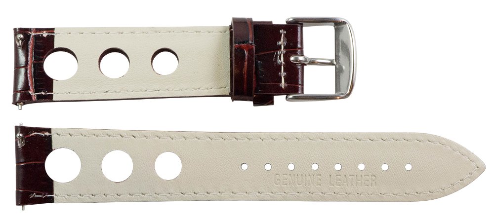 Clockwork Synergy, LLC 24mm Rally 3-hole Croco Brown / White Leather Interchangeable Replacement Watch Band Strap