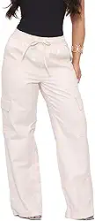 Calça Pantalona Wide Leg Feminina Sarja Clara com Bolso Cargo