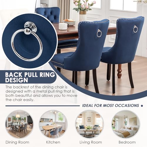 Image of Velvet Dining Chairs, Tufted Kitchen & Dining Room Chairs, Blue, Set of 2