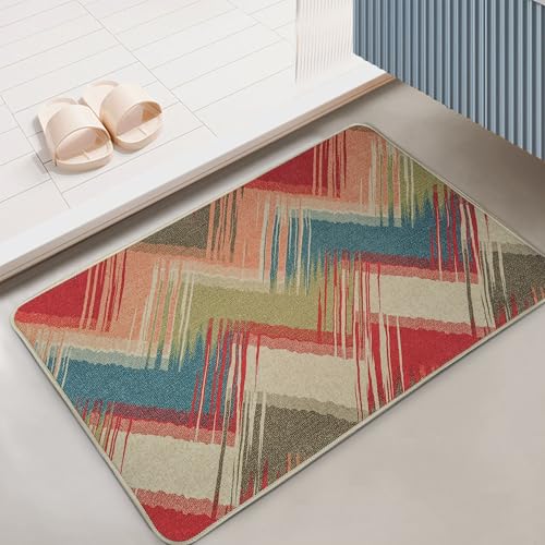 Image of Yellow Weaves 2 Pcs Jute Texture Non-Slip Bathmat, Water Absorbent Floor mat, Rugs, Door Mats for Bathroom, Living Room, Bedroom, Entrance, Outdoor, Kitchen, Office (Zigzag Multi)