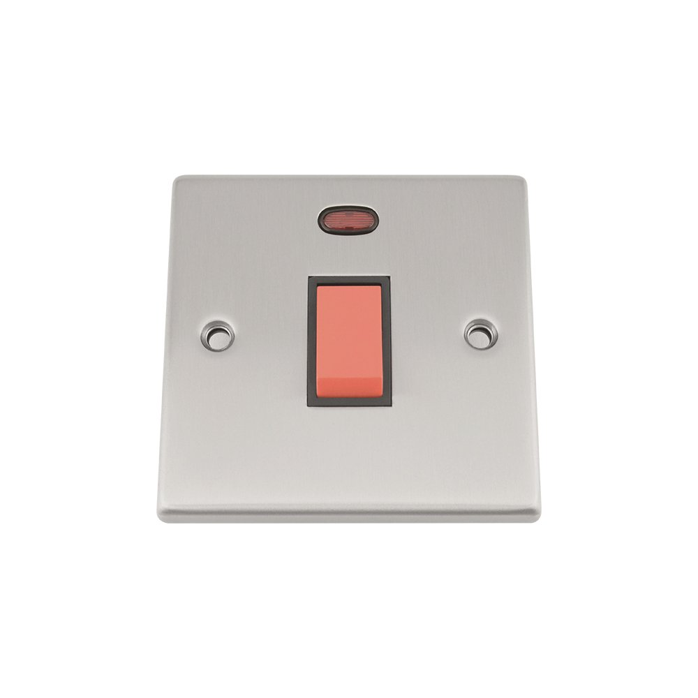 A5 Products Black Cooker Oven Switch W/Neon Indicator 45 Amp - Satin Chrome - Square