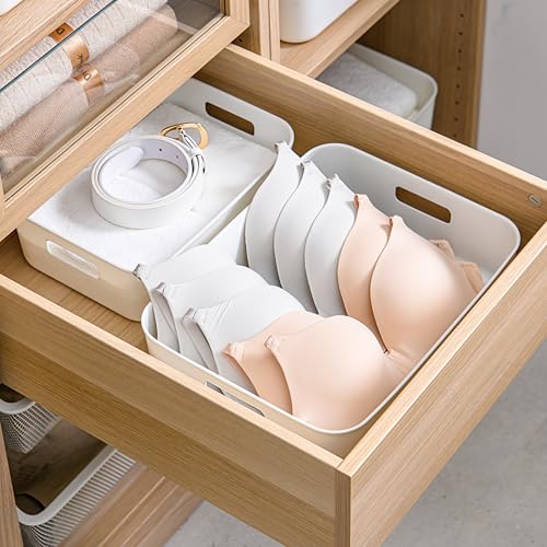 Cetomo 8Lx6 Aufbewahrungskorb, Kunststoff Aufbewahrungskörbe mit Griffen, Stapelbare Organizer Box für Regal, Küchenschrank, Badezimmer, Aufbewahrungsbox ohne Deckel, Weiß, 8L-6er Set (35 * 27 * 9cm)