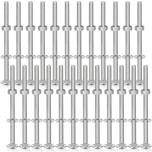 Image of Zonon 50 Sets 1 /4-20 x 4 Stainless Steel Carriage Bolts and Nuts Kit Round Head Square Neck Carriage Bolts Screws and Hex Nuts and Flat Washers, Stainless 18-8 Full Thread Coverage (Silver)
