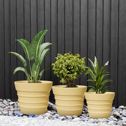 Image of YUCCABE ITALIA FOXB BR 18, 14, 12 INCH Beige Pots for Plants Highly Durable Lightweight Indoor Outdoor Flower Pot Gamla for Living Room, Balcony, Garden