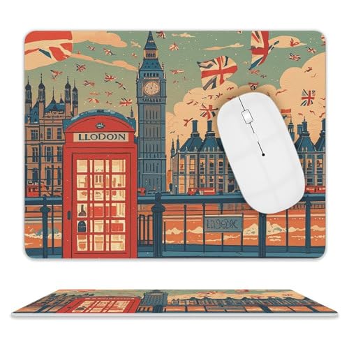 I Like London Mouse Pad Rectangle Premium-Textured Waterproof Leather Computer Mousepad, Stitched Edges Gaming Mouse Mat for Laptop, Home Office Decor Desk Accessories