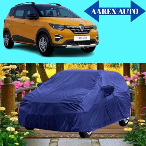Image of 100% Waterproof Car Body Cover Compatible with Renaults Triber (2015 to 2026), with Mirror Pockets, Long Lasting Strong Durable Material, Bottom Elastic Triple Stitched (Blue)