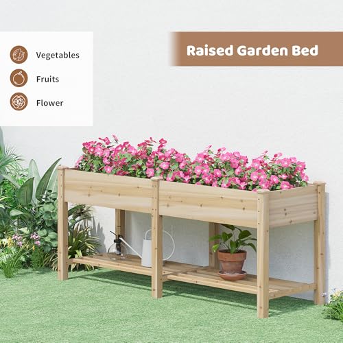 Image of Raised Garden Bed with Legs Elevated Wooden Planter Box Stand Large Planter Stand Box for Fruits Vegetables Flowers with Divider with Bag - 72 * 24 * 30.5IN