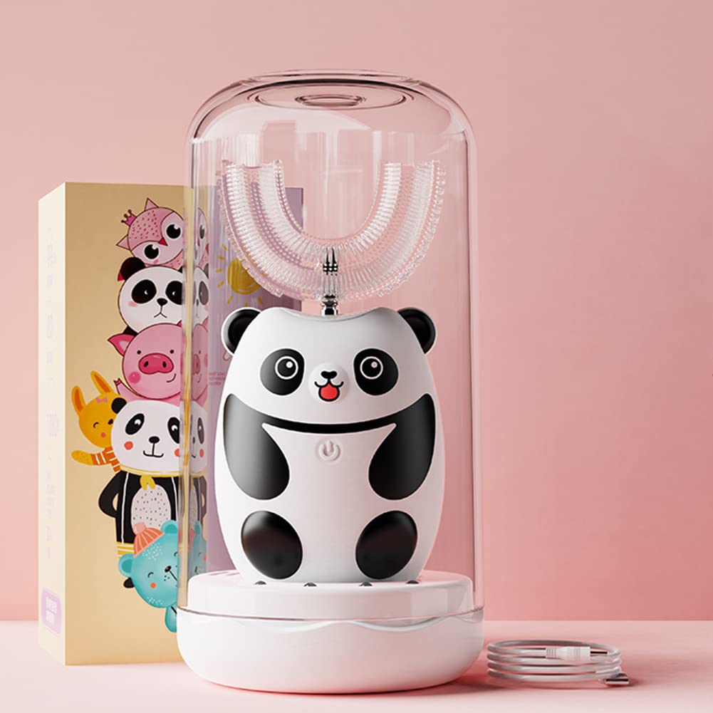 Spazzolino elettrico a forma di U per bambini, spazzolino elettrico a mano libera a 360°, pulizia orale dei denti, spazzolino elettrico per bambini da 2 a 6 anni, nero