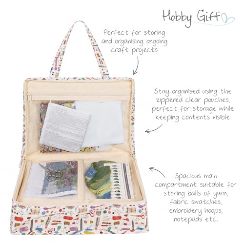 Image of Hobby Gift Project Case Sewing and Yarn Storage Bag with Handles Internal Pockets and Organiser Inserts for Knitting Crochet Craft Classes and Travel