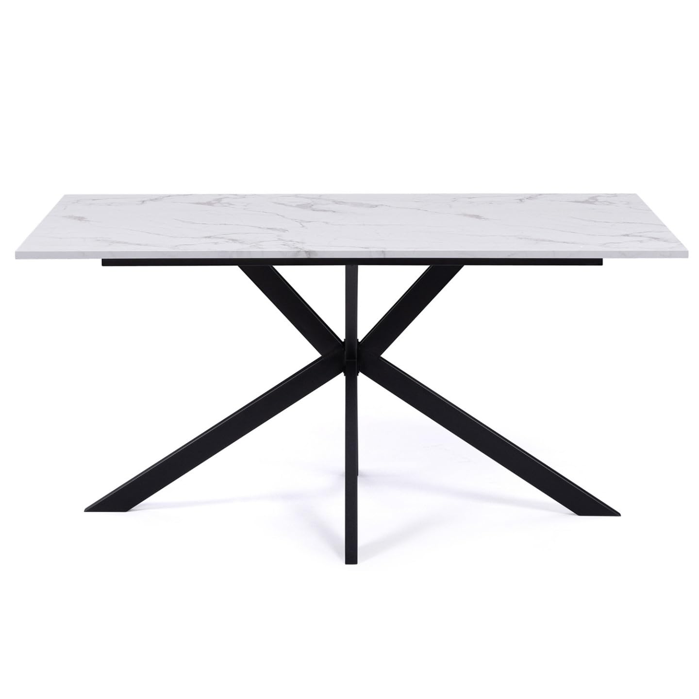 IDMarket - Tavolo da pranzo rettangolare per 8 persone ALASKA con effetto marmo bianco e gamba a ragno in metallo 160 cm