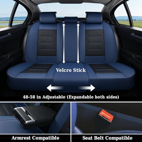 Image of Coverado Car Seat Covers Full Set, Seat Covers for Cars, Waterproof, Leather Car Seat Cushion, Universal Car Interior Covers Seat Protectors for Most Cars Blue