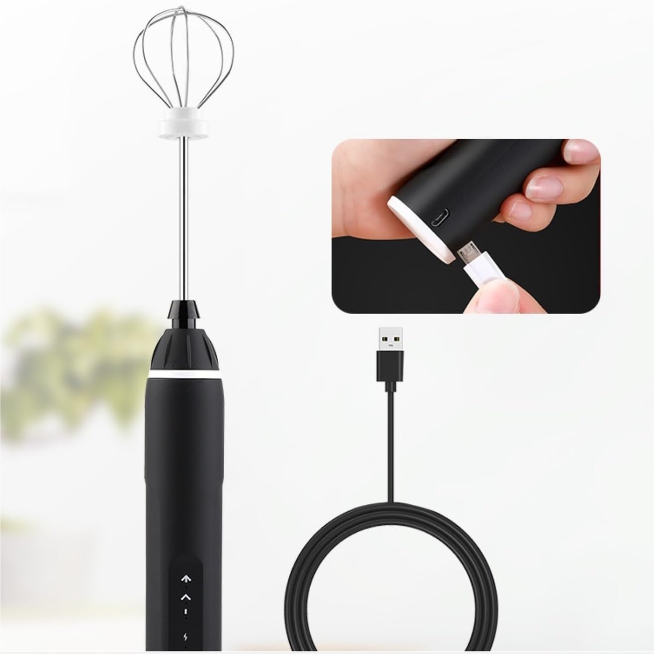 Espumador de Leche, Espumador De Leche De Mano Espumador De Batidor Eléctrico De Tres Velocidades Espumador De Leche Batidor De Carga USB Bubbler Leche para Capuchino(White)