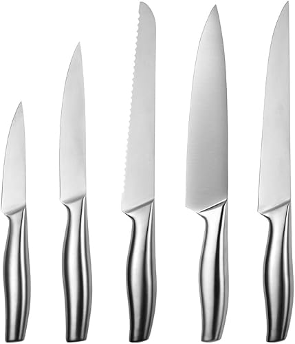 Entcook Juego de cuchillos de cocina de 5 piezas juego de cuchillos con mango hueco apto para lavavajillas para cocinar cuchillos de acero