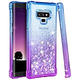 Ruky Galaxy Note 9 Case, Galaxy Note 9 Glitter Case, Gradient Quicksand Series Reinforced Corners TPU Bumper Cushion Protective Shockproof Bling Heart Liquid Case for Galaxy Note 9 - Blue/Purple