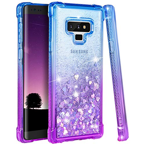 Ruky Galaxy Note 9 Case, Galaxy Note 9 Glitter Case, Gradient Quicksand Series Reinforced Corners TPU Bumper Cushion Protective Shockproof Bling Heart Liquid Case for Galaxy Note 9 - Blue/Purple