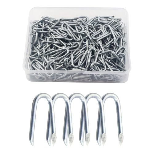 ONLISUM Steel Wire Fencing Staples 300 Pcs 24 x 2.3 mm Galvanized U Shaped Nails Fastening Nails for Nets