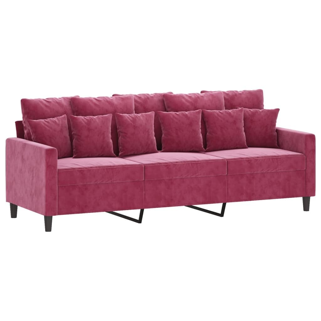 Ensemble de canapé 2 pièces en velours rouge vin avec canapé 2 places et 3 places, 18 coussins, cadre en métal robuste, peu encombrant, pour salon, chambre d'adolescent, chambre d'amis