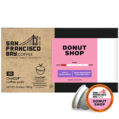 SF Bay Coffee Donut Shop 80 Ct Light Roast Compostable Coffee Pods, K Cup Compatible including Keurig 2.0