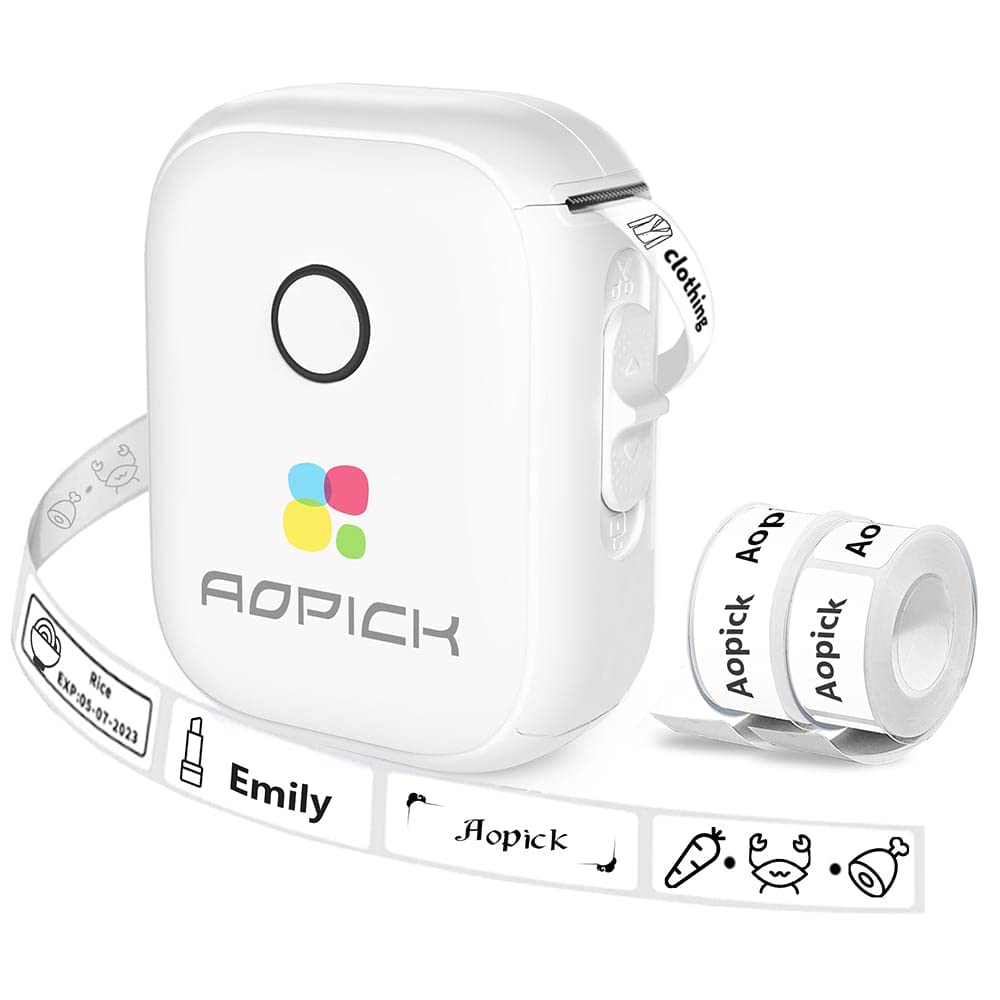 Label-Makers Label Maker Machine with Tape Aopick Portable Mini Label Printer Labeler for Office Home Organization Included 1 Sticker and 2 Tapes
