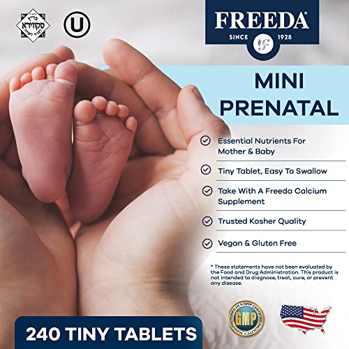 Freeda Mini Prenatal Vitamin - Kosher Prenatals -Tiny Easy To Swallow Tablets - Prenatal Vitamins With Iron, Prenatal Folic Acid / Folate, Vitamin D - Pre Natal Multivitamin For Pregnant Women (240) #TOP1