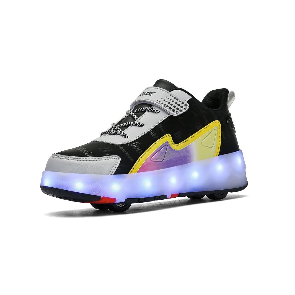 Sneaker per Bambini,Scarpe da Skateboard a Due Ruote,Luce a Cambio Colore Regolabile,Ricarica USB,universali per Ragazzi e Ragazze,Nero Rosa Oro Argento 27–40 EU