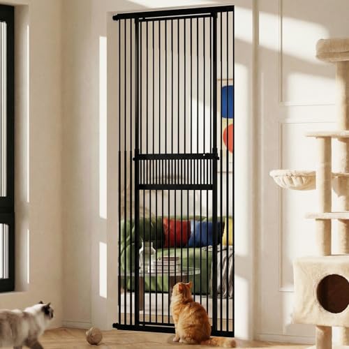 Gardner Pet Extra Tall Cat Gate 49-86 Adjustable Height Tall Pet Gate for Doorways/Hallways with 27.5-37 Adjustable Width Baby Gate with 4 Extensions Kits No Drilling Pressured Mounted (Black)