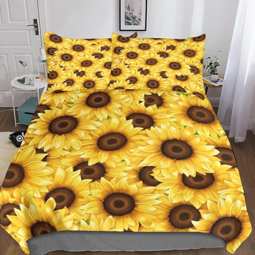 Funda Edredon 200x200 cm Girasol Microfibra Suave Funda Nórdica Cama 105 Fundas Nordicas 3D PlantasRopa de Cama 3 Piezas y 2 Fundas de Almohada 50x75 cm B.2236