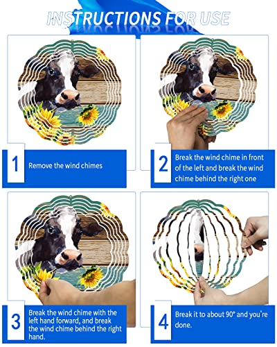 Watercolor Cow Wind Spinners For Yard And Garden, 3D Stainless Steel Wind Spinner, Farmhouse Sunflowers Vintage Wood Wind Sculptures Spinners Indoor Outdoor Hanging Crafts Ornaments 9.8 Inch #TOP5