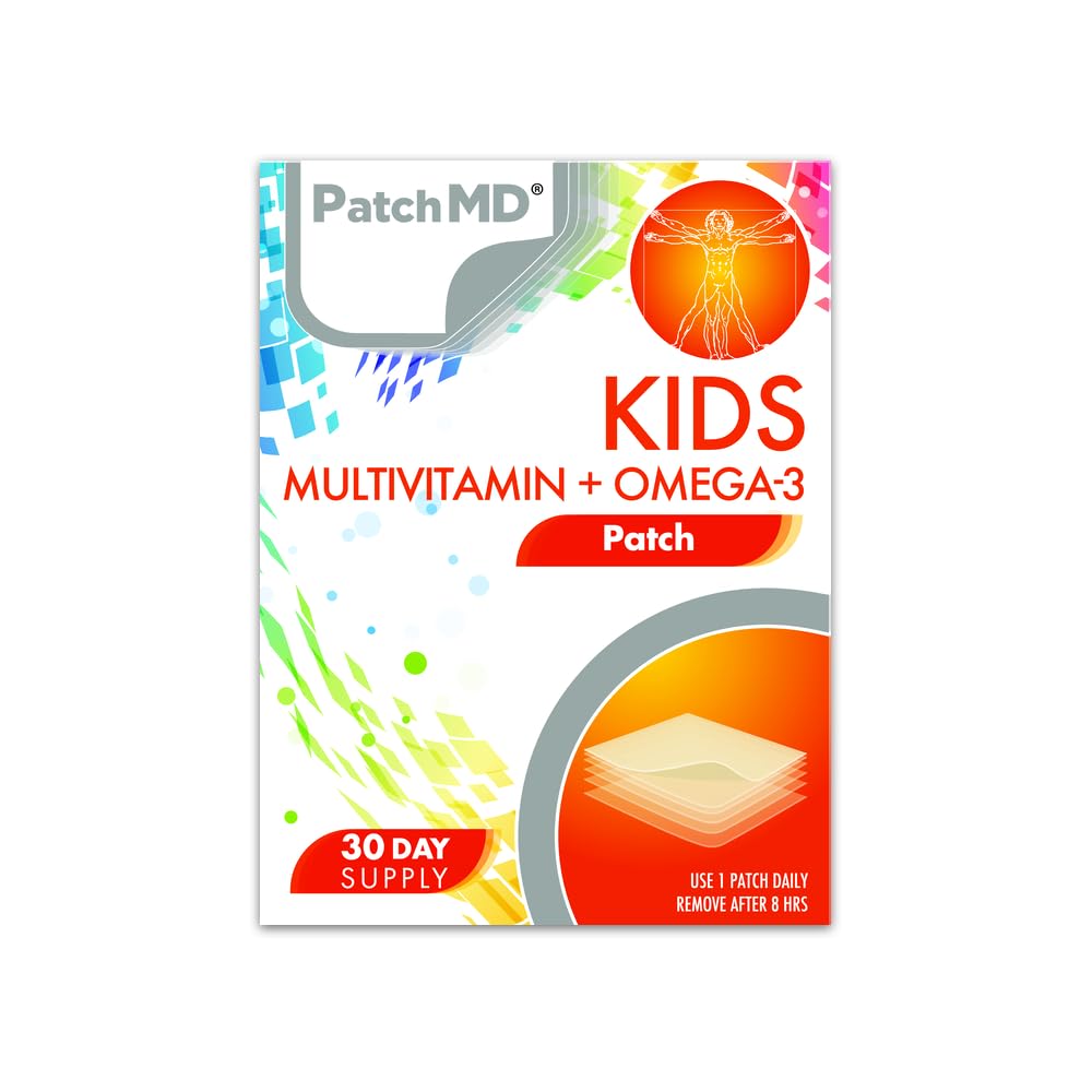 Kids Multivitamin + Omega-3 - 30 Daily Topical Patches. 100% Natural & Cruelty Free. Allergy & Filler Free. High Absorption More bioavailable. Suitable for Sensitive stomachs