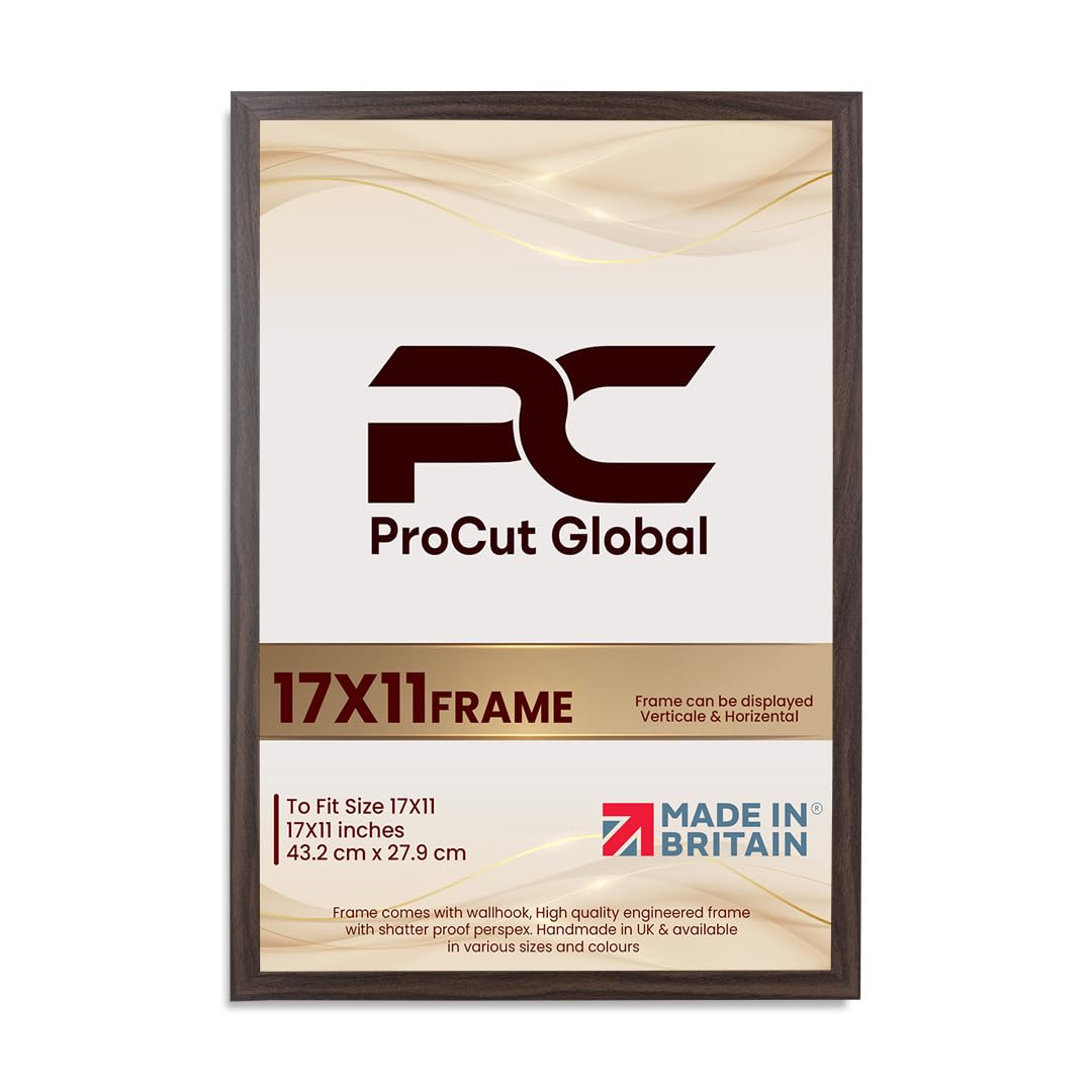 Procut Global 17X11 Walnut Picture Frames – Sleek Wooden Photo Frame with Shatterproof Perspex for Wall or Tabletop – Perfect for Posters, Certificates, Prints–Multiple Sizes & Colors Available