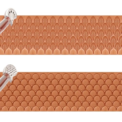 PANSHIYON Leather Stamps 2 Pack Professional Leather Border Stamping Tools for Craft Working(E803+BK113)