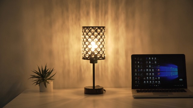 GyroVu Crystal Table Lamp, Black Lamp for Bedroom Nightstand with