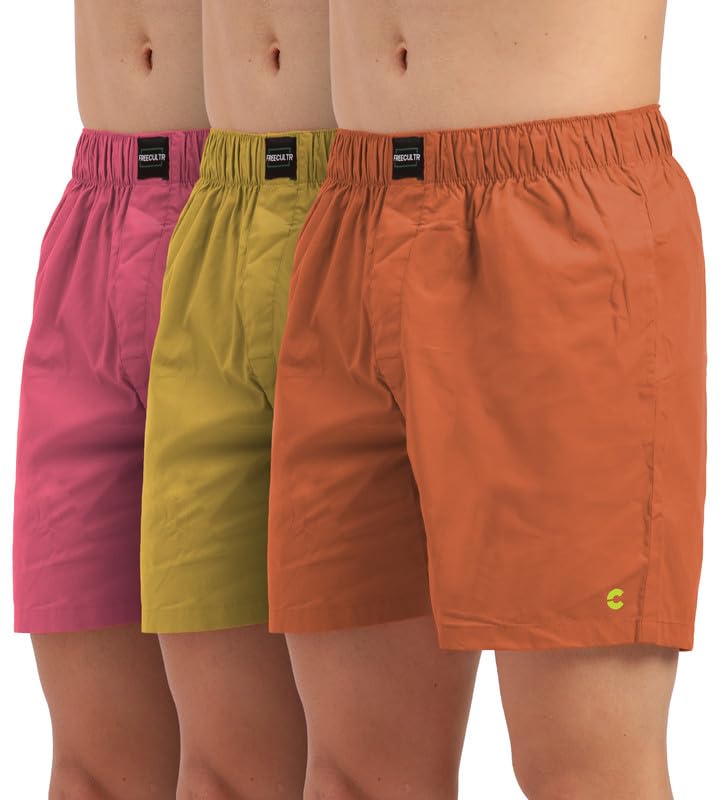 Freecultr Cotton Boxer Shorts for Men Dual Pockets Moisture Wicking Microfibre | Regular Fit | Breathable & Comfortable Half Short Pants Ultrasoft Waistband (Pack of 3)
