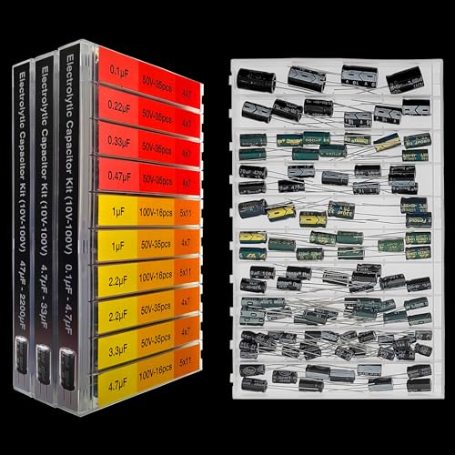 EEEEE 0.1uF－2200uF 633 pcs Capacitor Set 30 Value 633 Individual Box Lid Electrolytic Capacitor Assortment kit for Industrial Electrical and 10V, 16V, 25V, 50V, 100V