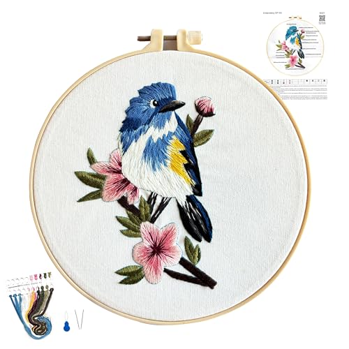 Image of Youa Bird Embroidery Kit for Adults with Stamped Pattern, Embroidery DIY Crafting,Cross Stitch Beginner Kits with Frame,Embroidery Kit.