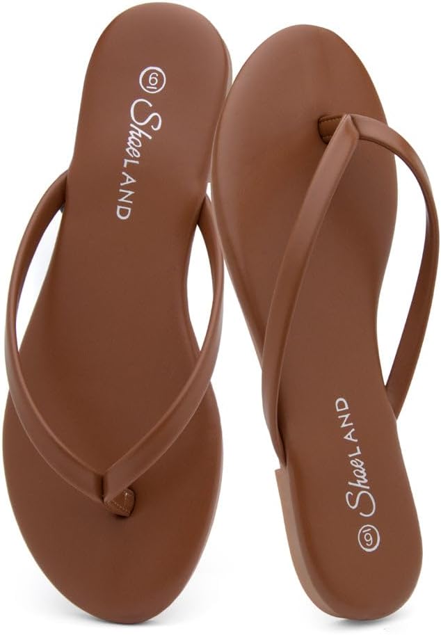 Shoe Land Flip Flops for Women – Memory Foam Flat Sandals with Vegan Leather | Lightweight Summer Slides for Beach, Travel & Everyday Wear | Non-Slip Comfort Sandals