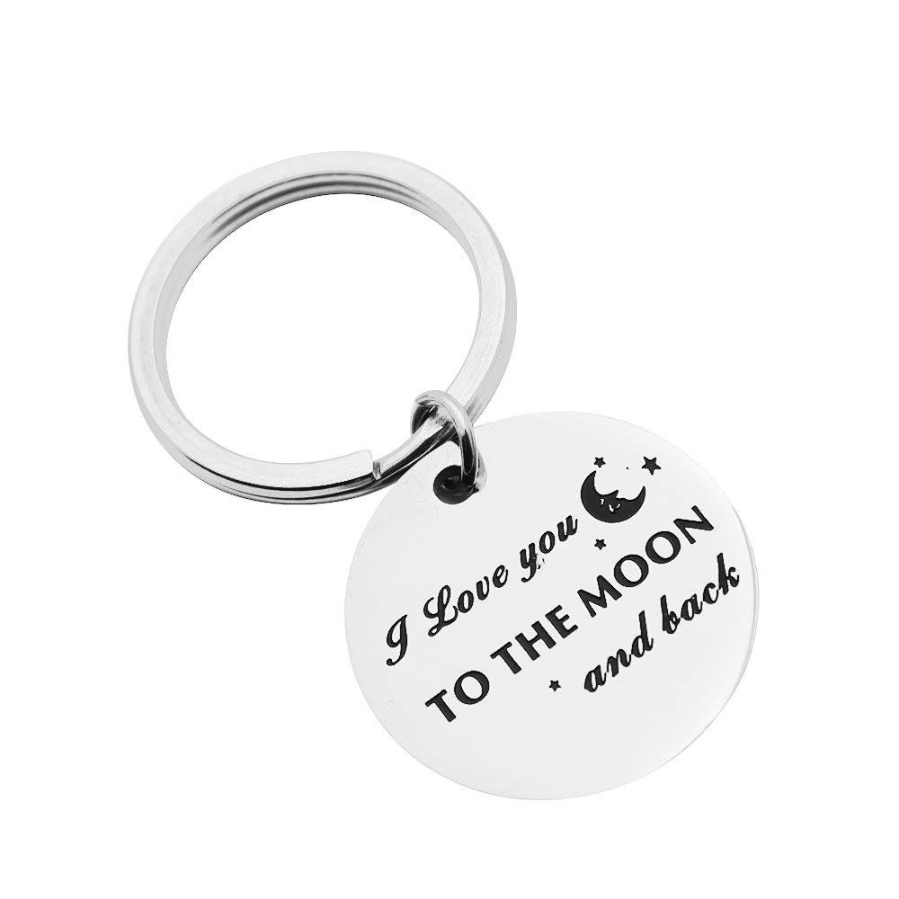 Huiuy I Love You to The Moon and Back Keychain Engraved Key Chain Birthday Gifts for Women Friends