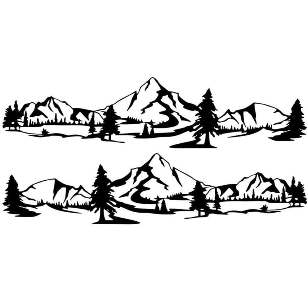 Mountain Design Motorhome Stripes Decal, Decorative Caravan Vinyl Sticker Graphic for Car Body Side, Exterior Accessories, DIY Vehicle Decoration, White