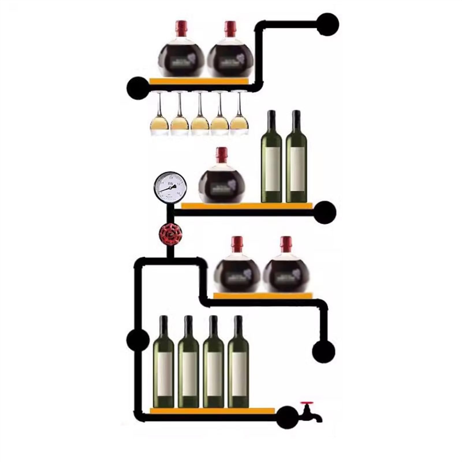 Botellero Vino Estante de tubería de Hierro, Estilo Industrial, Decorativo de Pared, gabinete de Vino Creativo, estantes de Vino montados en la Pared for el hogar Wine Rack