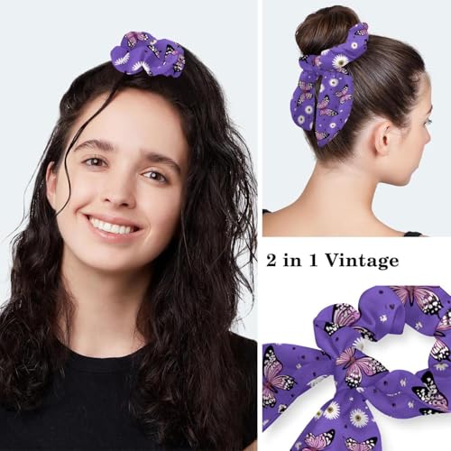 Image of Colored Butterflies Scrub Caps Women Ponytail, Adjustable Bouffant Surgical Caps with Button, Nurse Hats Long Hair