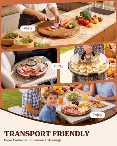 Sevenblue 2026 Easter Deviled Egg Containers with Lid for Party (24 Slots), Easter Gifts for Adults, Portable Acacia Wooden Deviled Egg Tray with Lid/Travel Charcuterie Board, Easter Gifts for Women #5