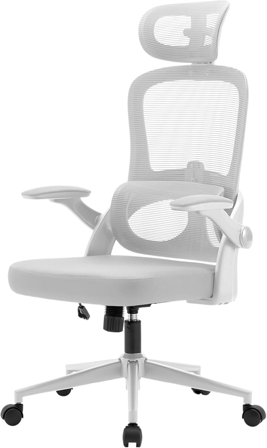 SIHOO M102C Ergonomic Office Chair, High Back Desk Chair with 3D Armrests, Up&Down Lumbar Support, Swivel Computer Task Chair with Adjustable 2D Headrest, Tilt Function,White